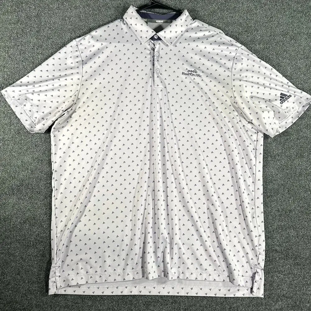 Adidas Golf Polo Mens XL purple Hampton Hall All Over Logo Print Performance